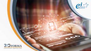 cover corso eipass it security raffigurante un table, un lucchetto e una rete di dati