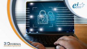 screenserver con due lucchetti, icona del corso eipass su privacy e sicurezza dei dati