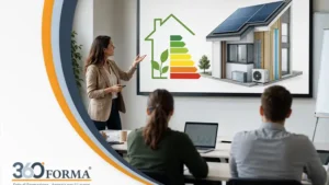 Cover corso Efficientamento Energetico 360Forma con professionista tecnico e impianto fotovoltaico